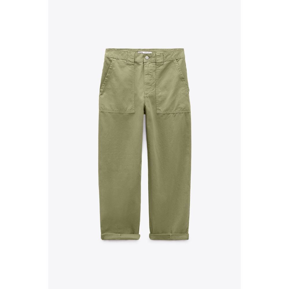 Zara Olive Green Cropped Pants - Picture 3 of 8